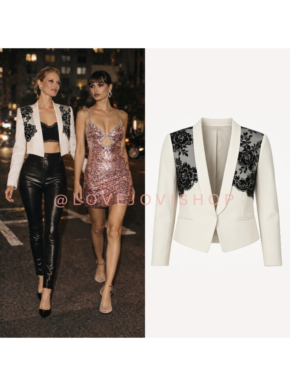 Blazer | Robert Rodriguez Cream Cropped Jacket w Black Lace | Night Out Gam | 10